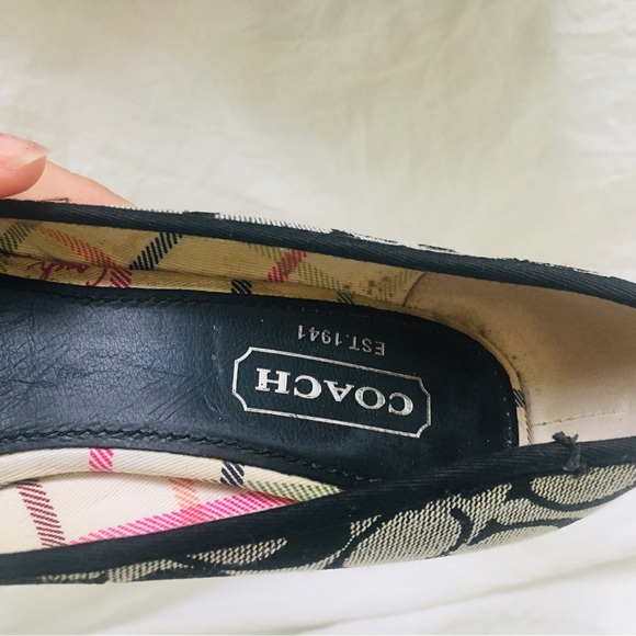 COACH Wedge Heels Sweetie Canvas Signature Emblem Bows Size 6.5M - Picture 15 of 16